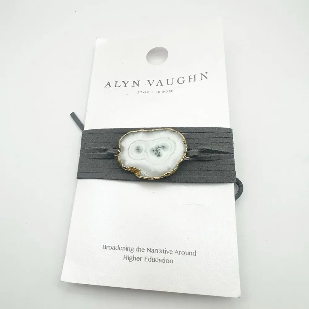 Alyn Vaughn Wrap Agate Natural Stone Bracelet Jewelry NWT $40 Gray Gold White
